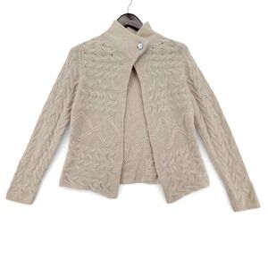 Elena Solano Womens M Cardigan 100% Cashmere Beige Cable Knit Button Sweater